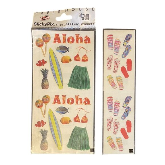 Hawaiian Tropical Themed Stickers Lot of 2 Flip Flops Scrapbooking Card Making - Picture 1 of 4